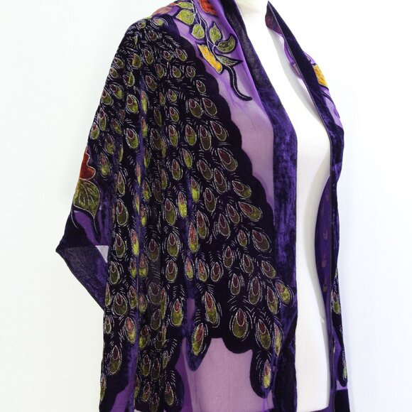 Unbranded Accessories - Silk Burnout Velvet Peacock Shawl Wrap Scarf